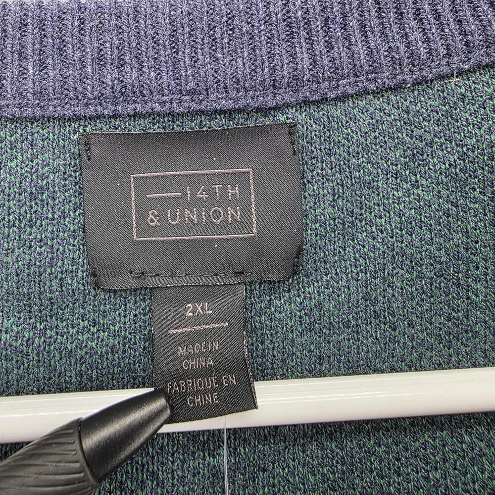 14TH & UNION Sweater Mens 2XL Blue Crew Neck Pullover Fair Isle Christmas